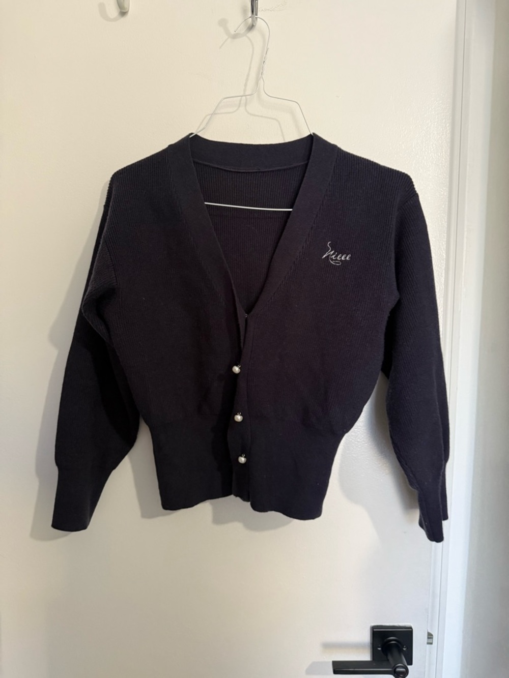 Black V-Neck Button Cardigan Sweater